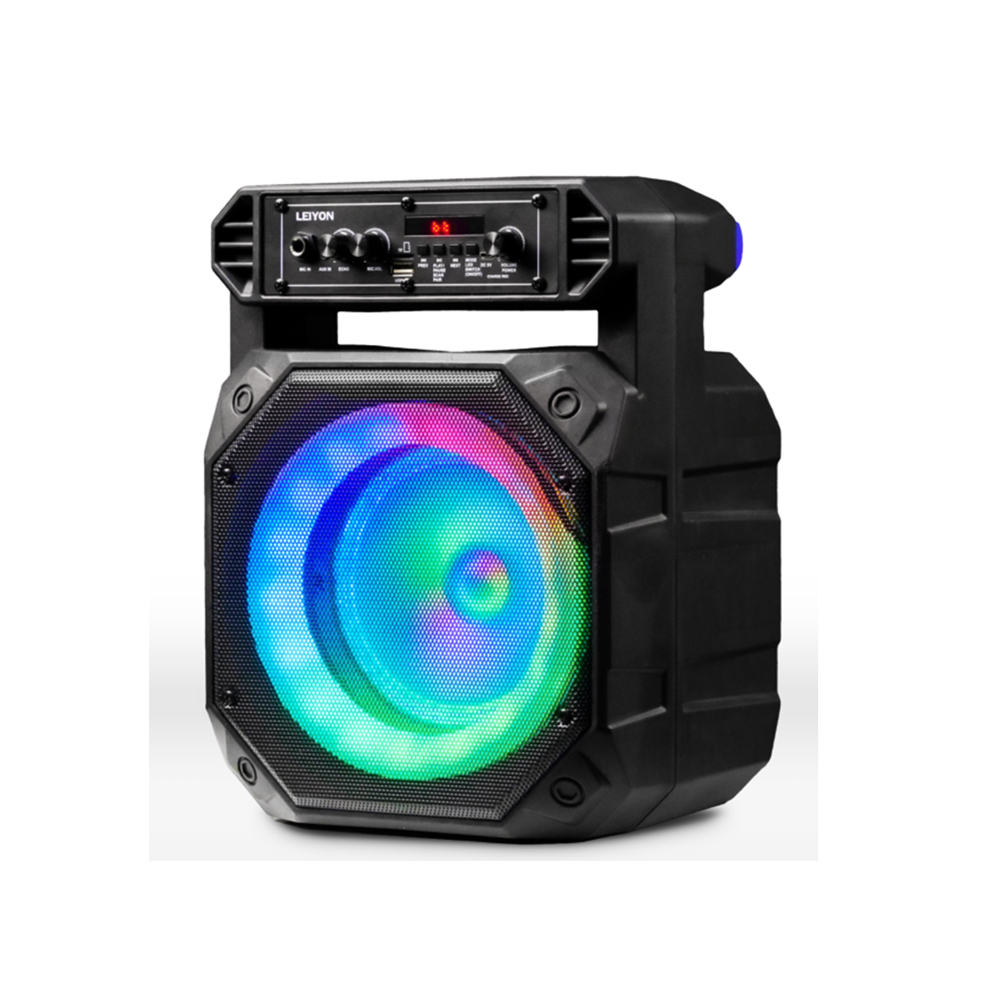 Portable Bluetooth speaker with integrated disco lights and control panel