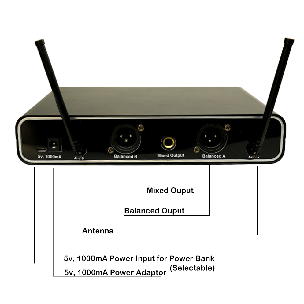 Diversity 2x100 channels UHF Wireless Lapel Microphone UH-16Pro-HH - Image 2
