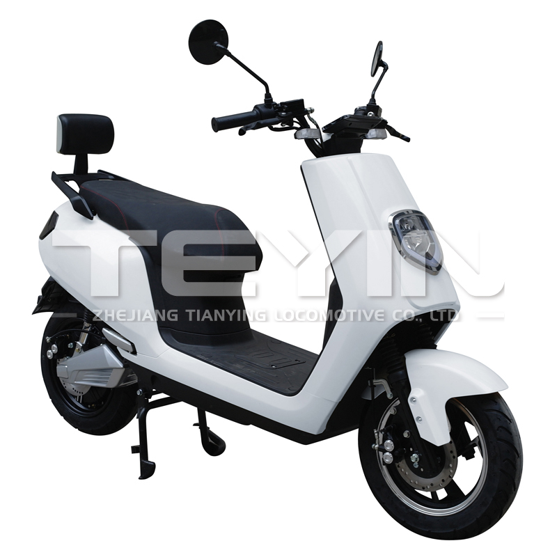 Modern white electric scooter with black seat and backrest