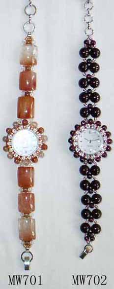 Beaded Wrist Watch with Stone Accents