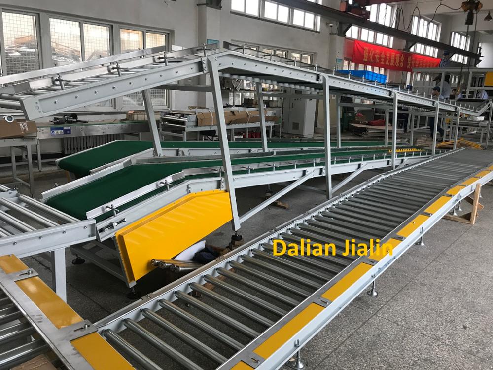 Green PVC belt conveyor with safety rollers