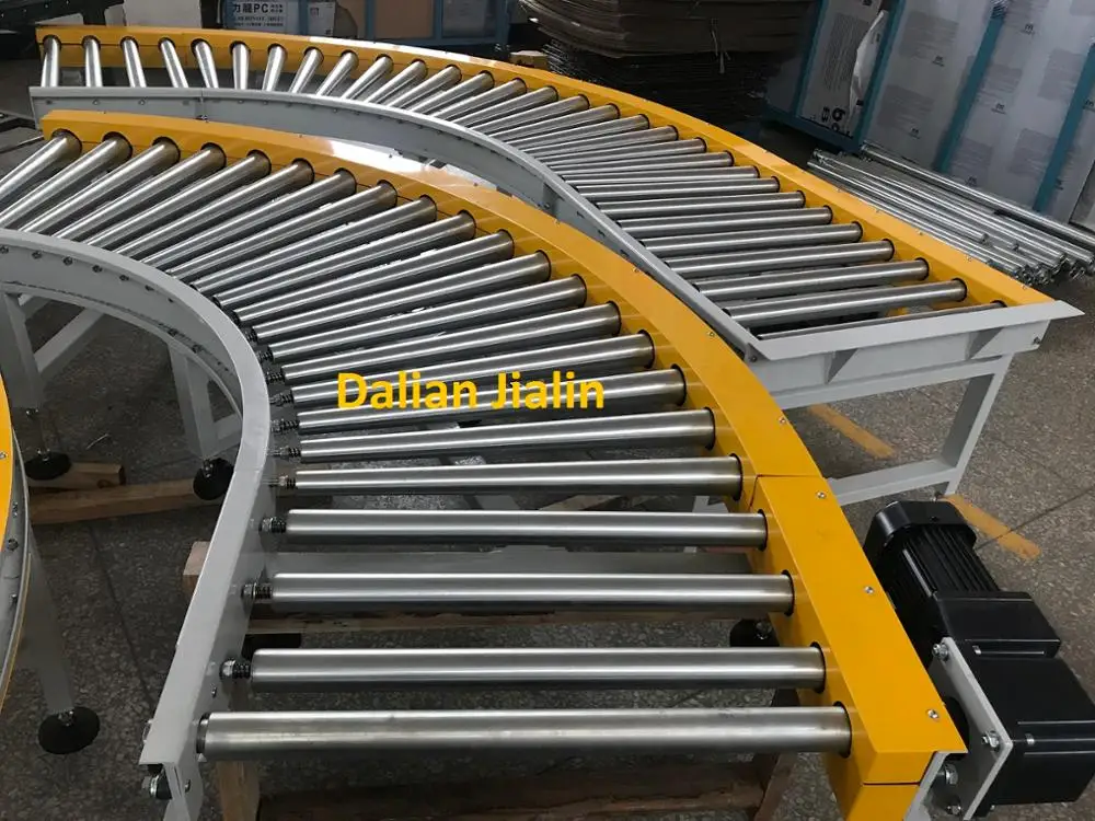 Stainless steel roller and curved conveyor section