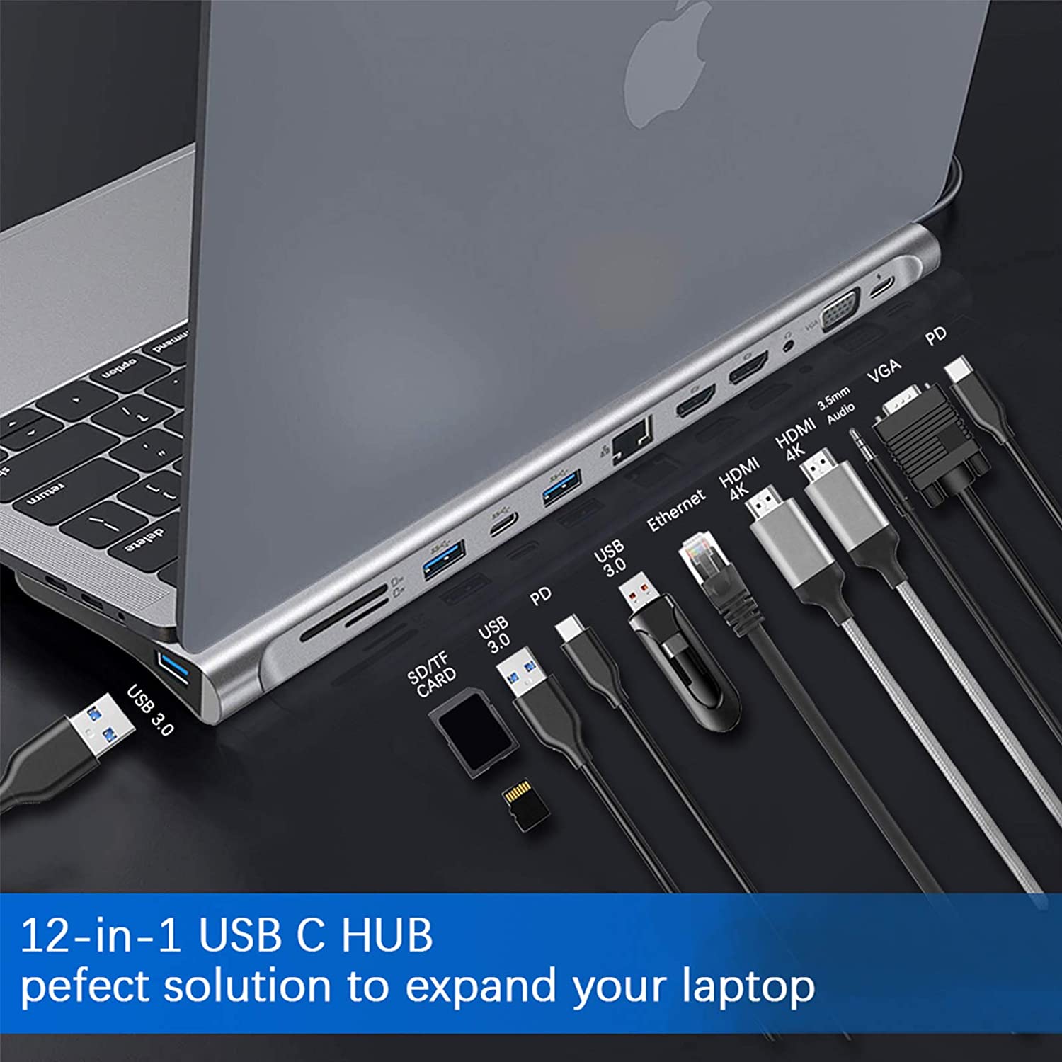 Docking Station Triple Monitor, USB Type C to 2 HDMI + VGA Adapter, 12 in 1 USB-C Hub - Image 3