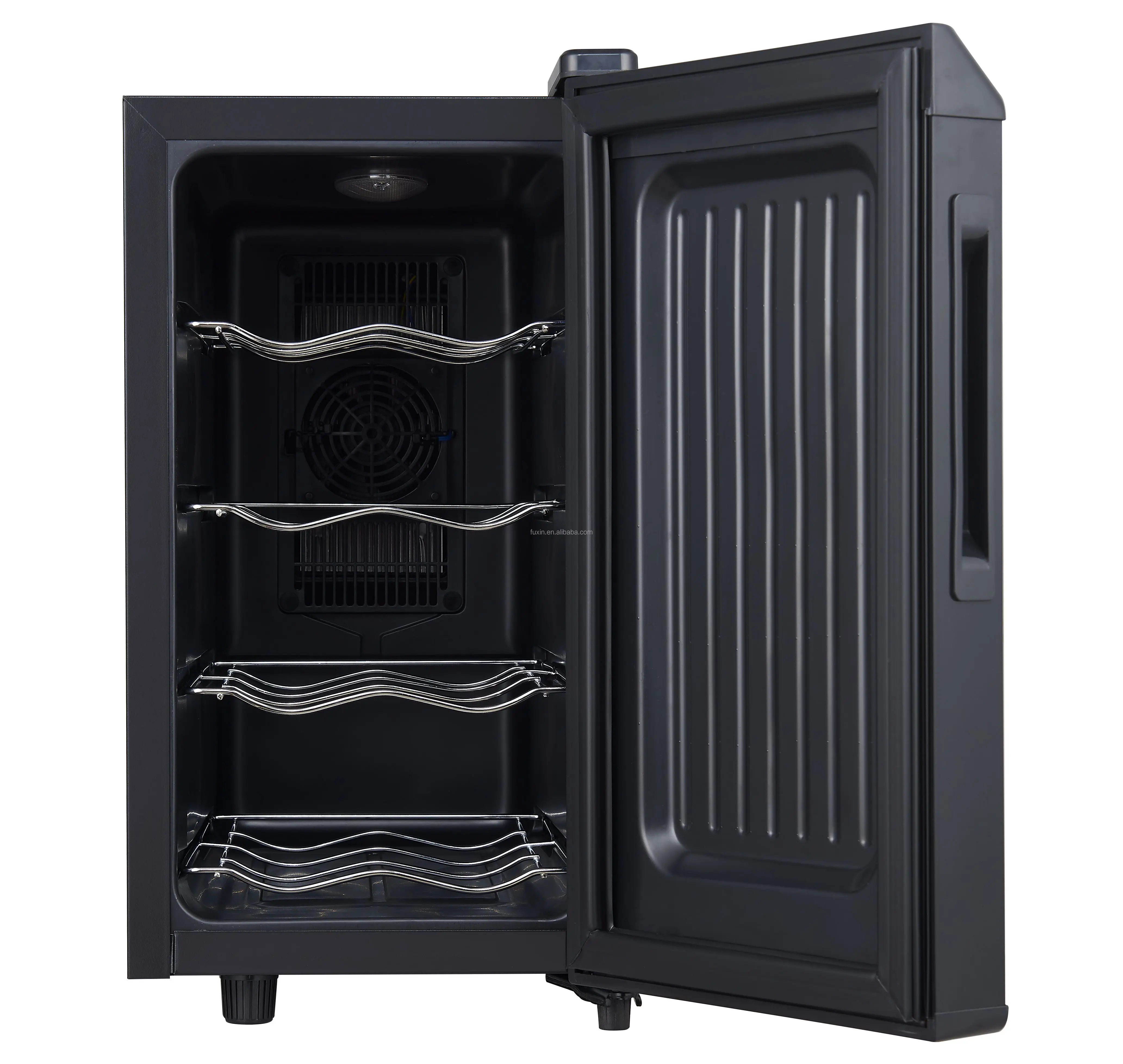 Interior view showing chrome wire racks and 8 bottle capacity