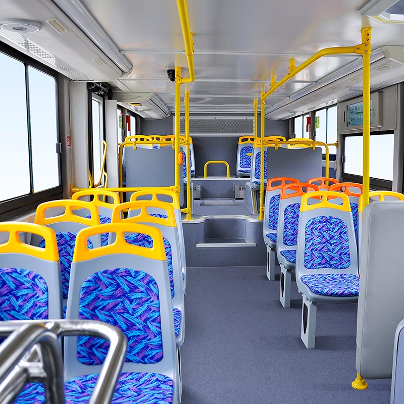 Interior view of the double-decker bus