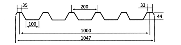 Technical profile drawing of corrugated sheet