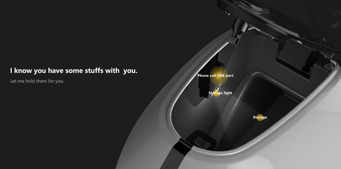 Storage compartment with USB port and light