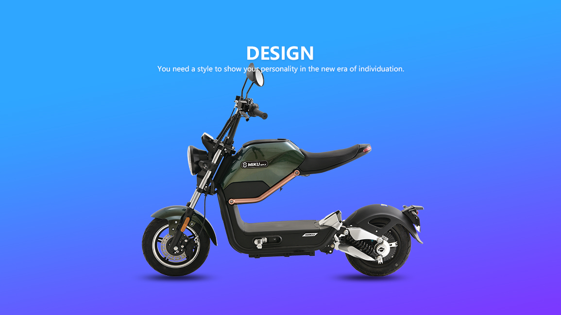 Side profile of the electric scooter showing unique frame design