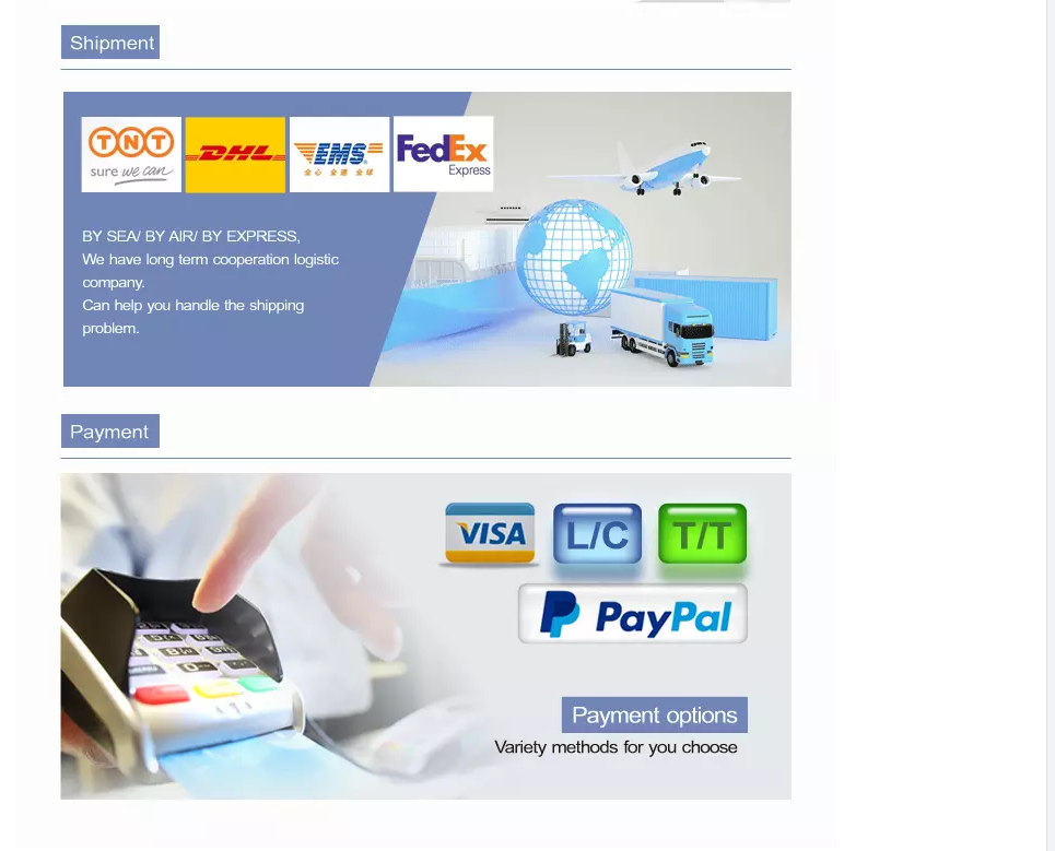 Shipping and payment information