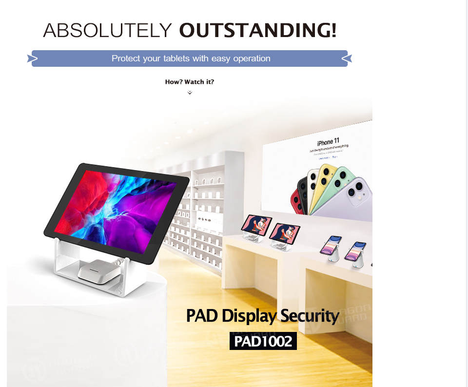 Sleek white tablet security stand on display