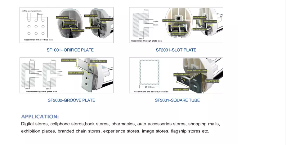 Technical mounting diagrams for different plate types