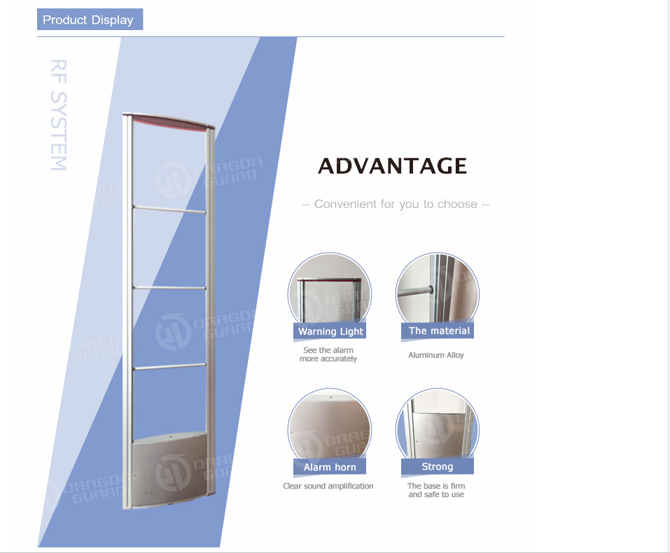 Retail security gate with warning light and aluminum frame