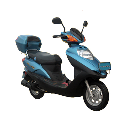 Blue Step-Through Gas Scooter with Rear Storage