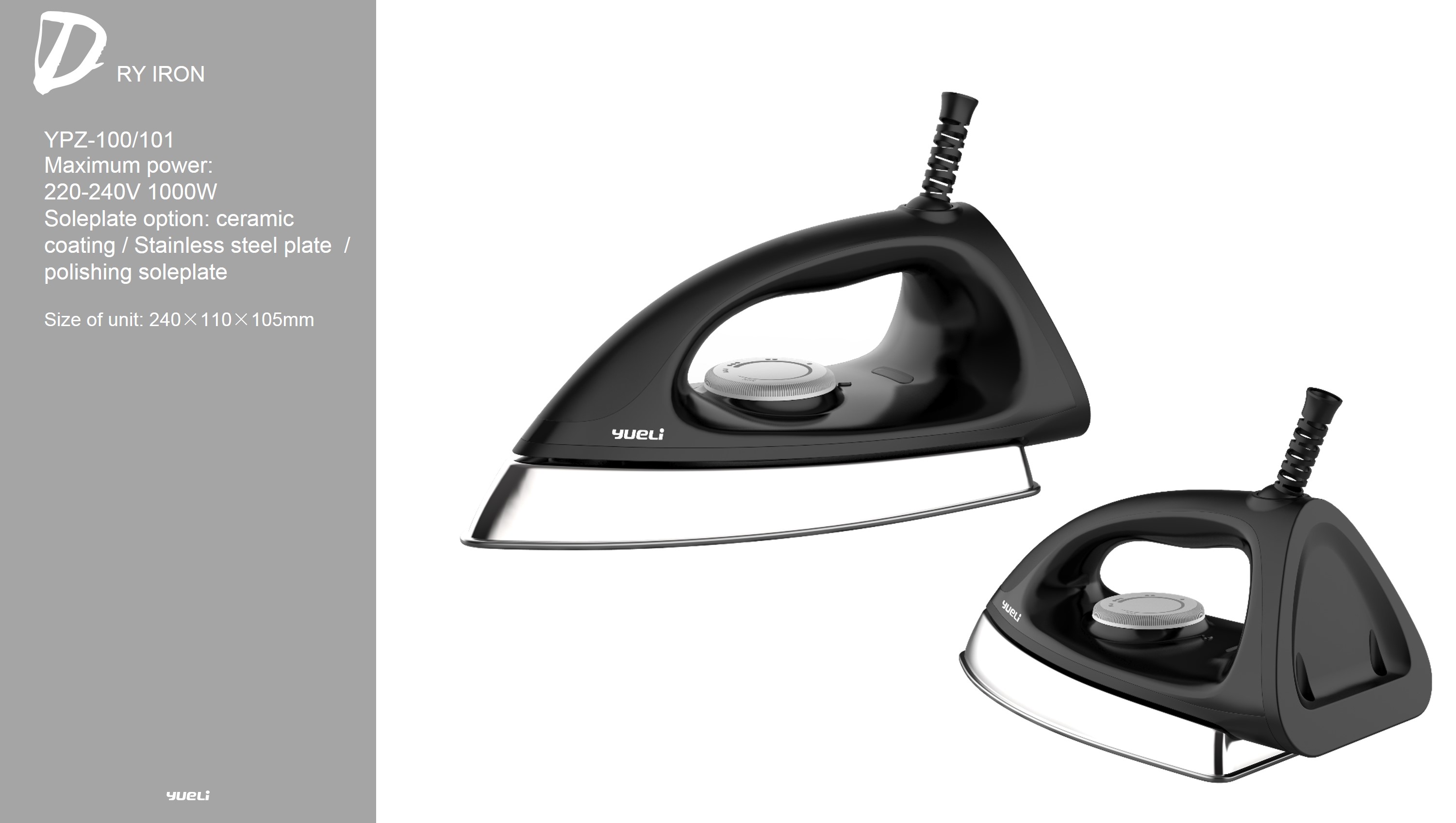 Electric Dry Iron with Variable Soleplate Options