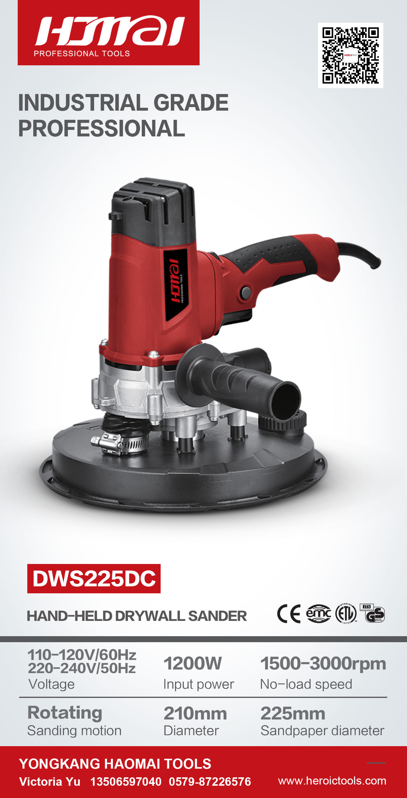 Handheld Drywall Sander with Rotating Head