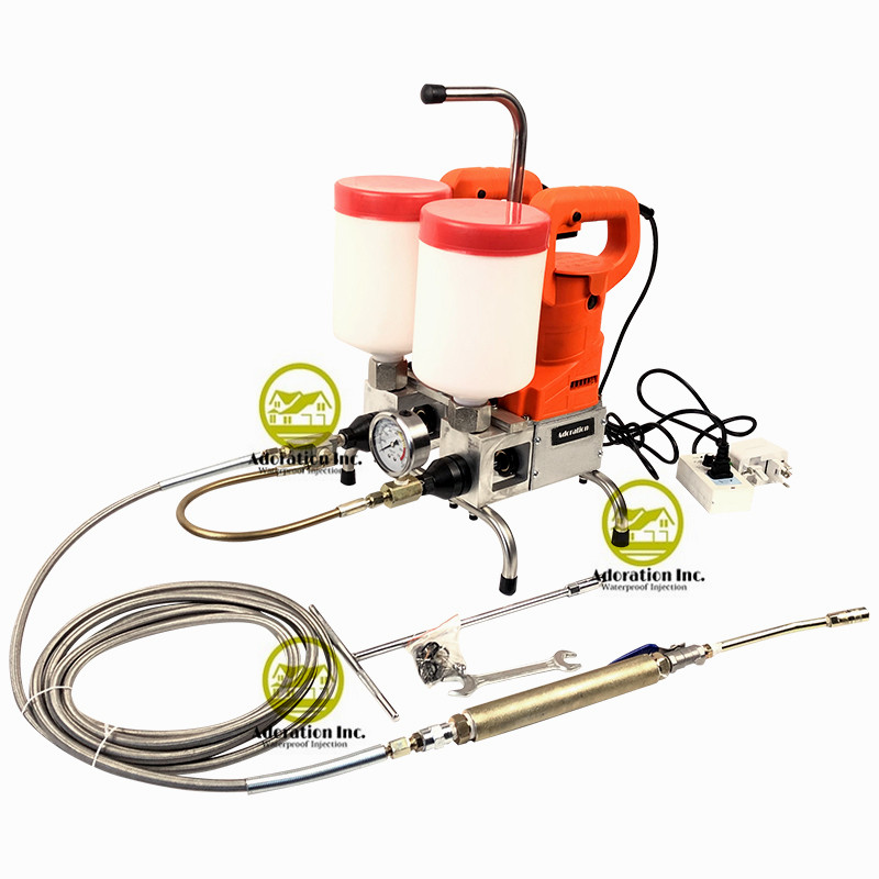 Dual component epoxy injection pump system with hoses and hoppers