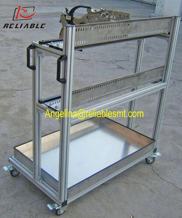 Full view of the feeder cart with casters and handles
