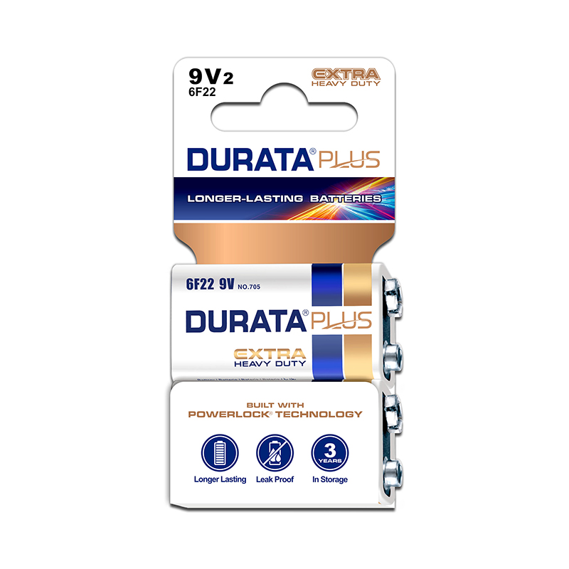 Durata Plus 9V Size 6f22 Extra Heavy Duty Zinc Carbon Dry Cell Battery - Image 2