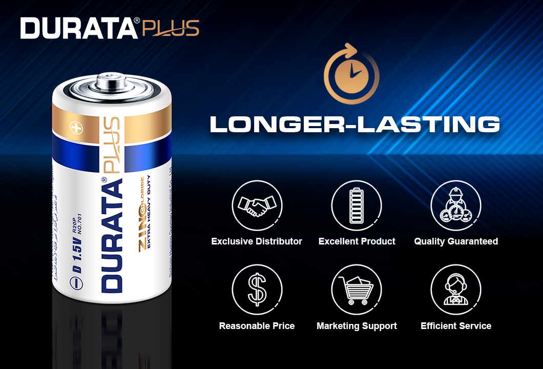 Durata Plus D Size battery packaging and key features