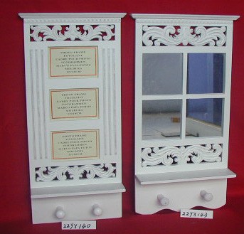 White Carved Wall Decor Set with Photo Frame and Mirror