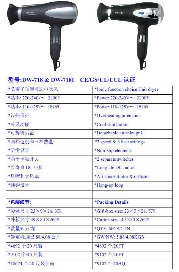 Professional Hair Dryer with Ionic Function