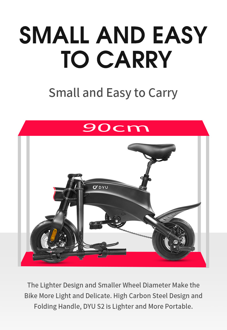 Folded electric bike showing portability and compact design