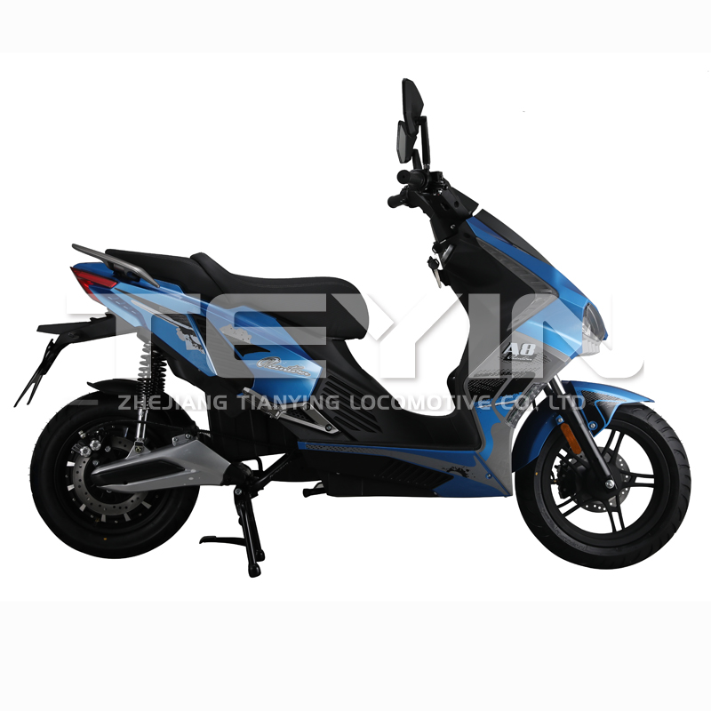 Side profile of the E-A8 electric scooter showing ergonomic seating and digital display