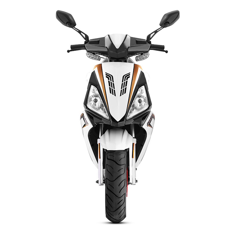 Front view of the electric scooter showing the headlight design