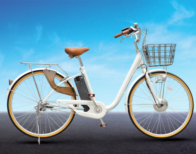 Step-Through Electric Bicycle with Basket and Rack