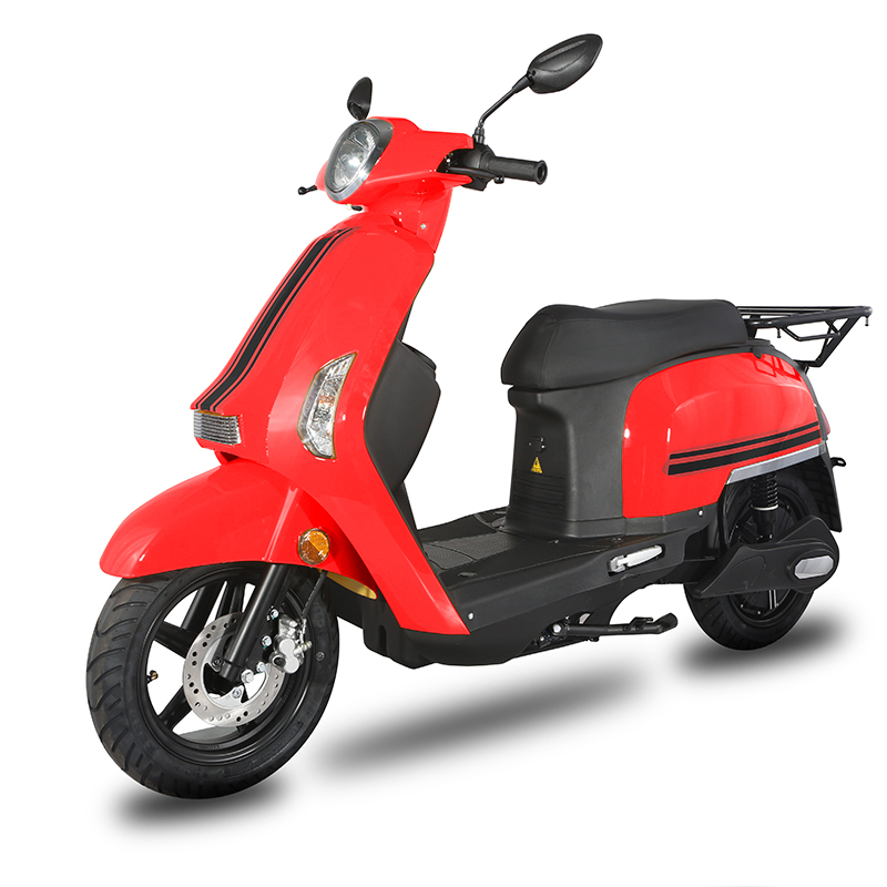 Side profile of the yellow electric delivery scooter