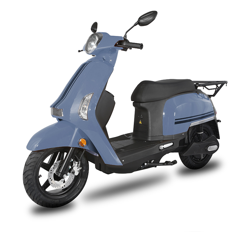 Three-quarter view of the electric scooter
