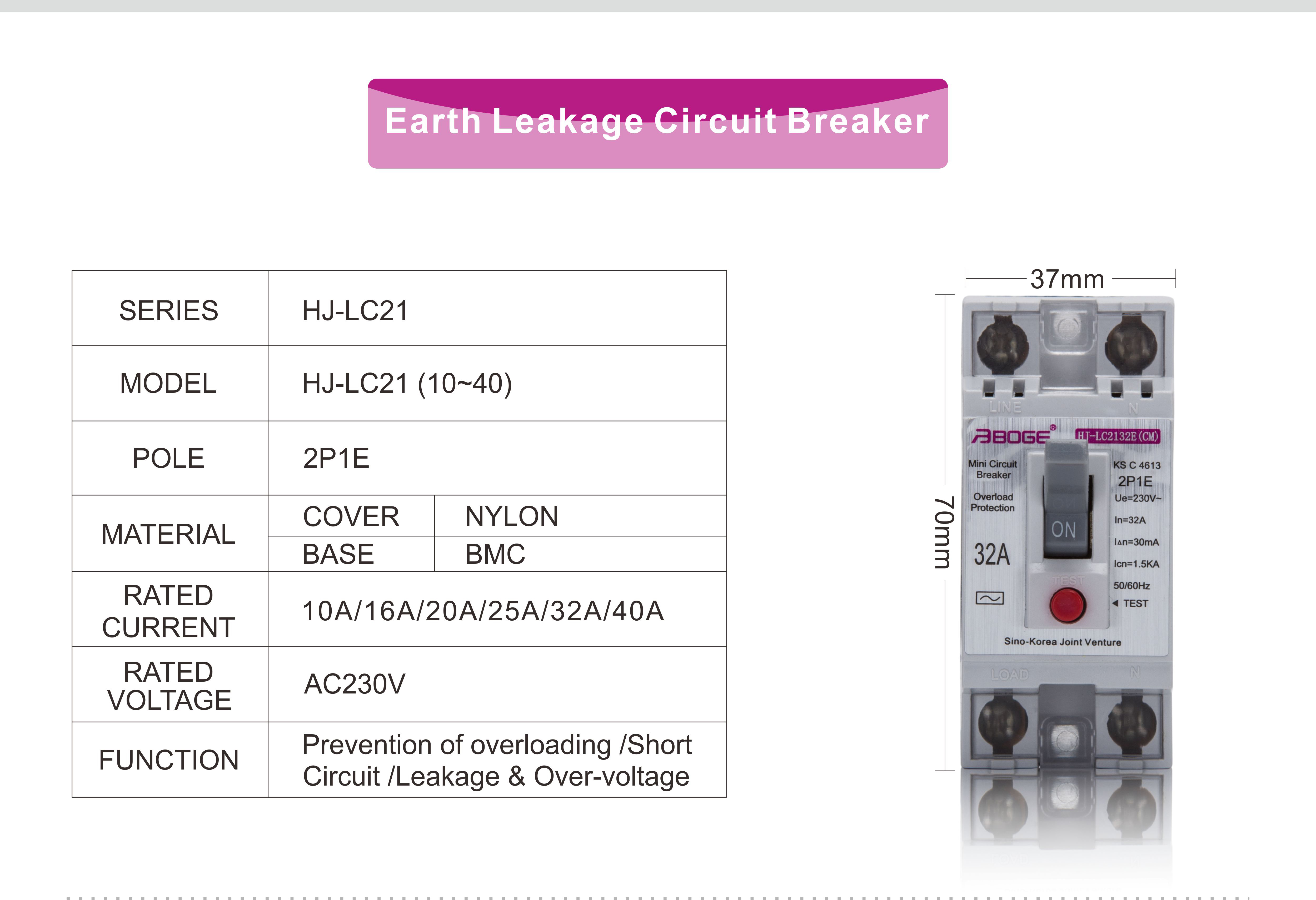 Earth Leakage Circuit Breaker with Overload and Short Circuit Protection