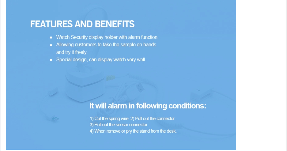 Infographic showing alarm trigger conditions for the watch security holder