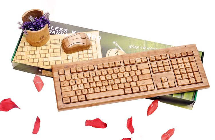 Eco-friendly natural bamboo wireless keyboard with 108 keys( English) - Image 3