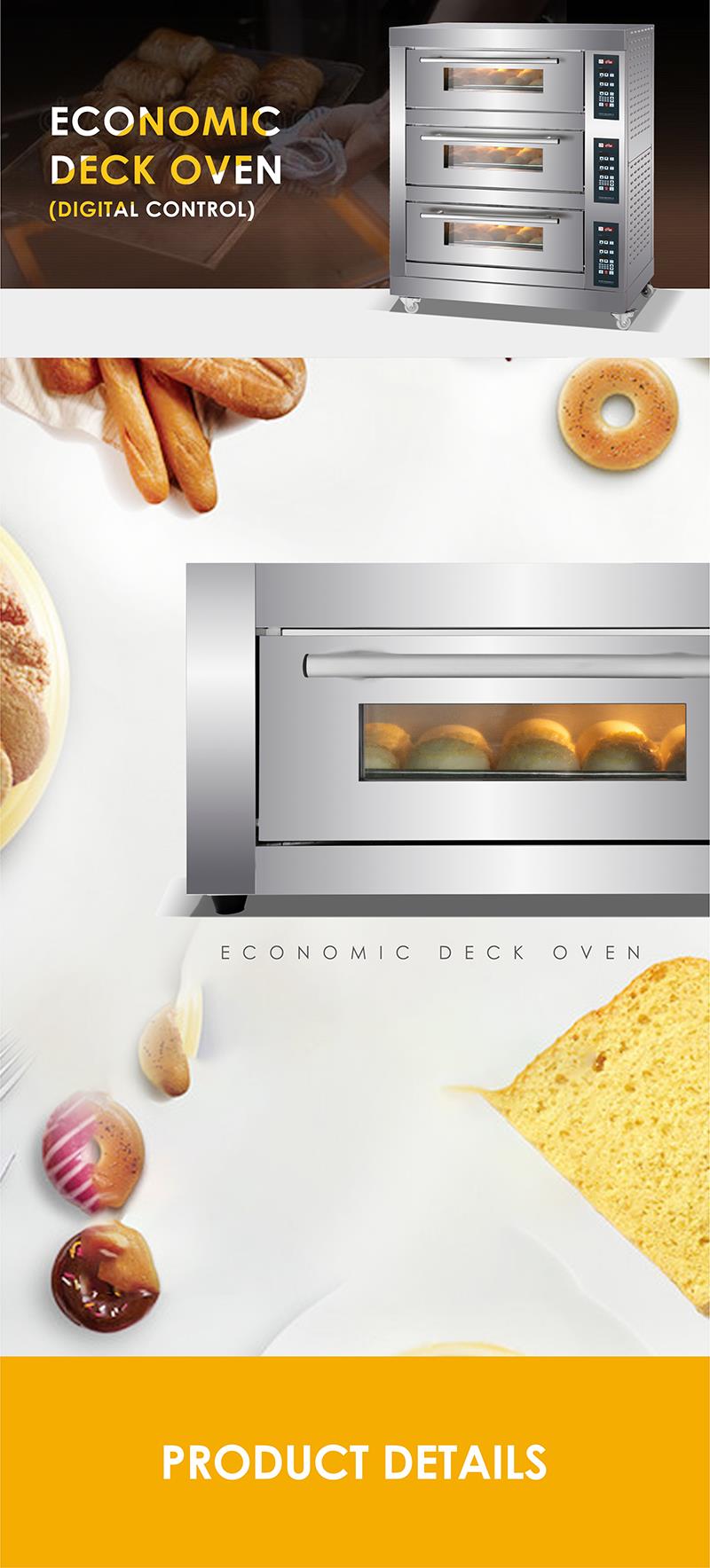 Digital control panel and overview of the electric deck oven