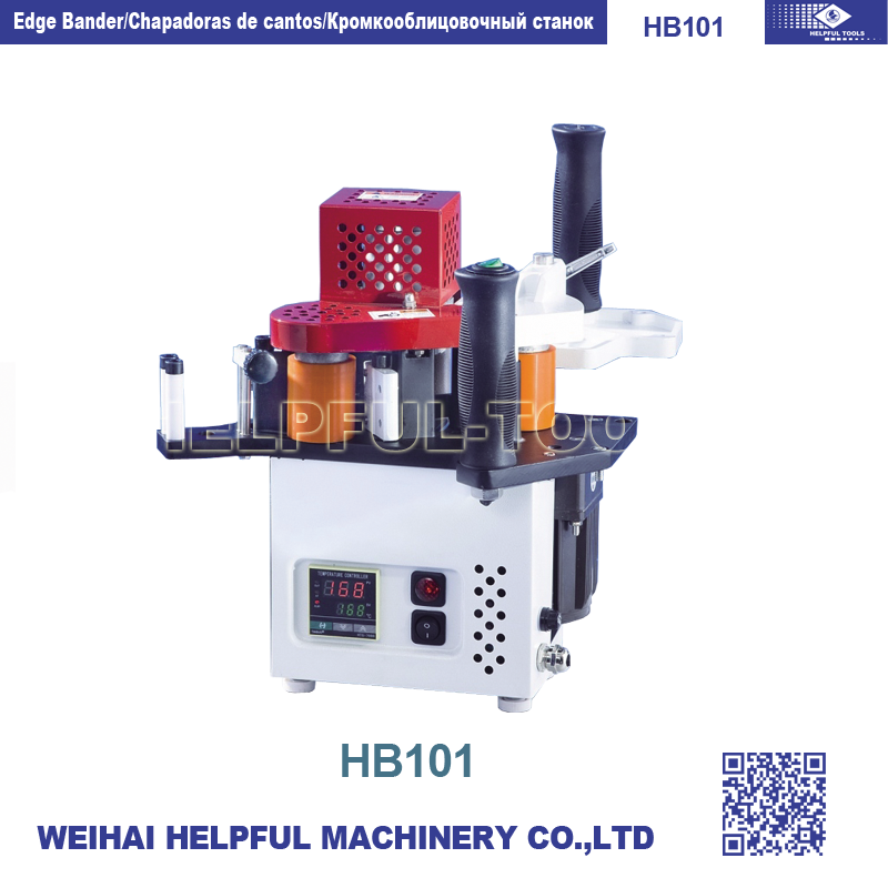 Front view of the portable edge banding machine showing control panel