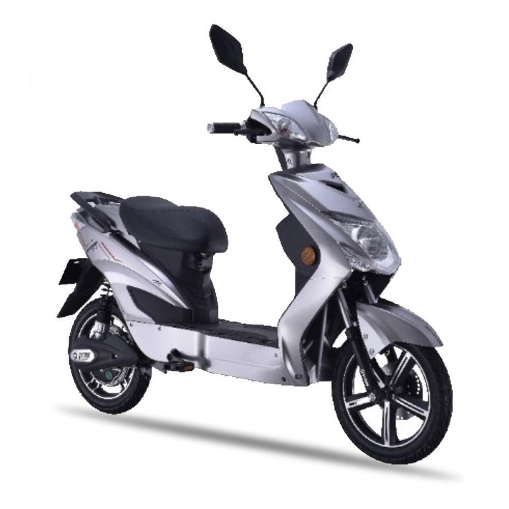 Side profile view of the electric scooter showing design and seating