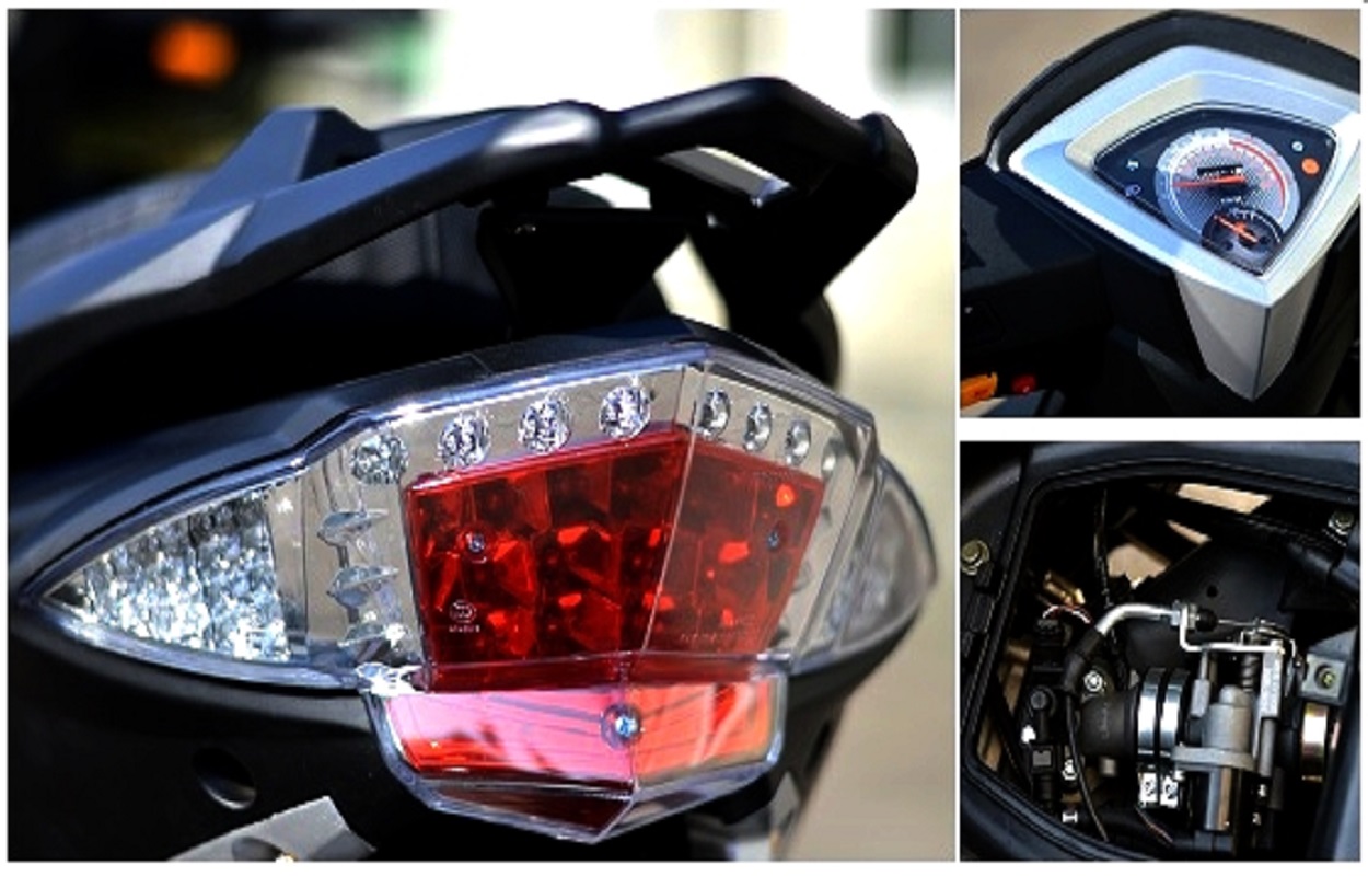 Rear view of the scooter highlighting the tail light assembly