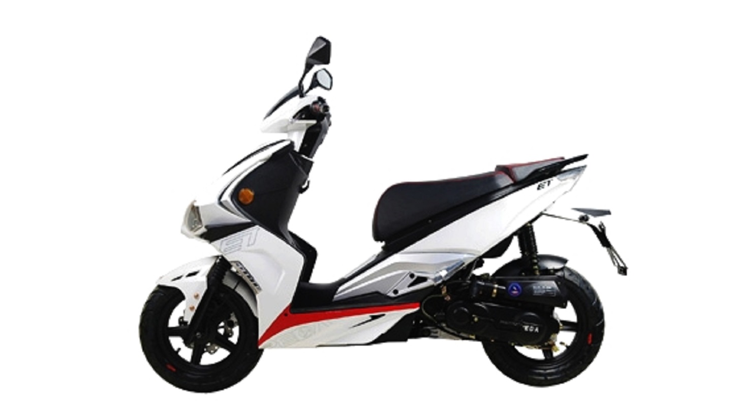 Front view of the white and black ET 50/125 scooter