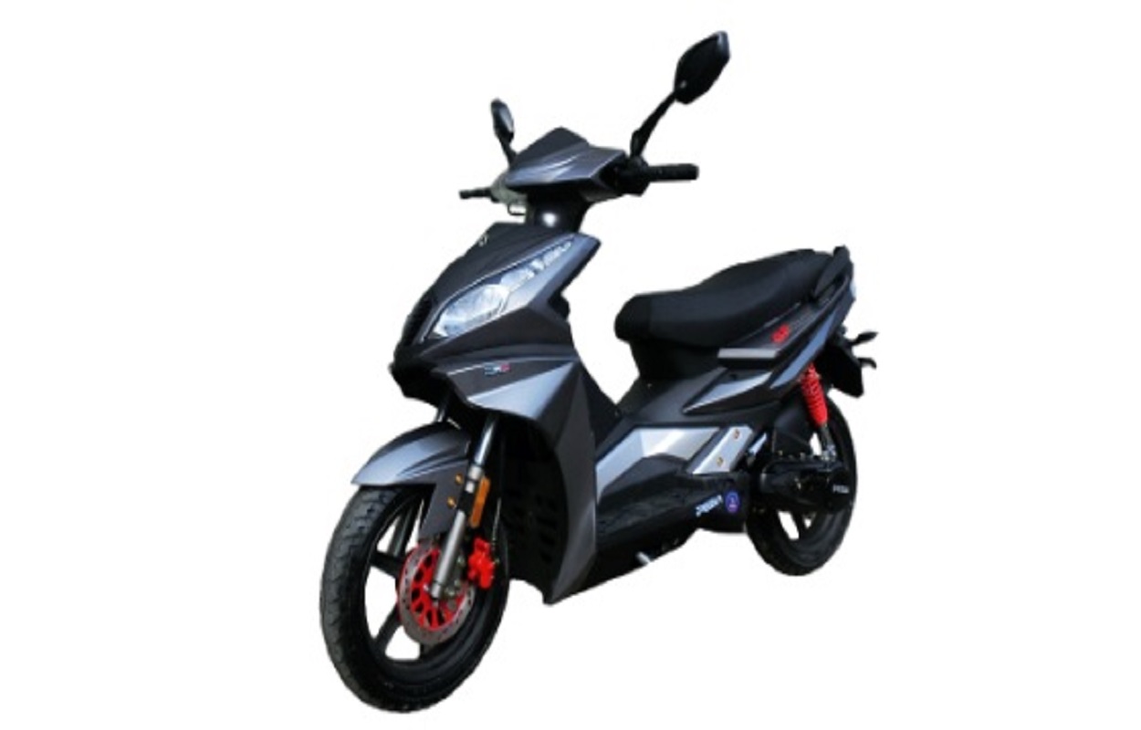 Side profile view of the EURO4 compliant scooter showing aerodynamic fairings