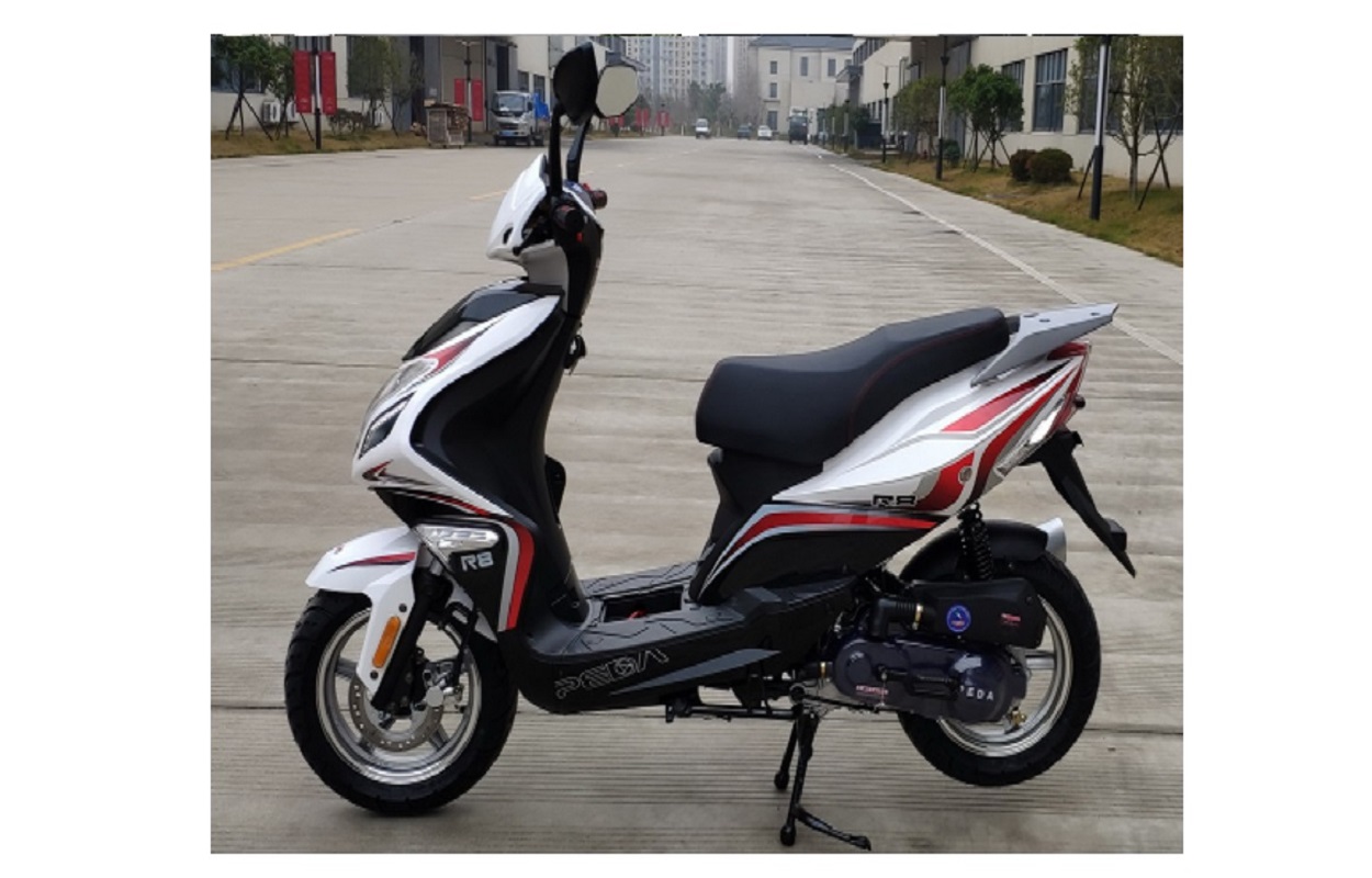 The R8 scooter parked in an urban setting