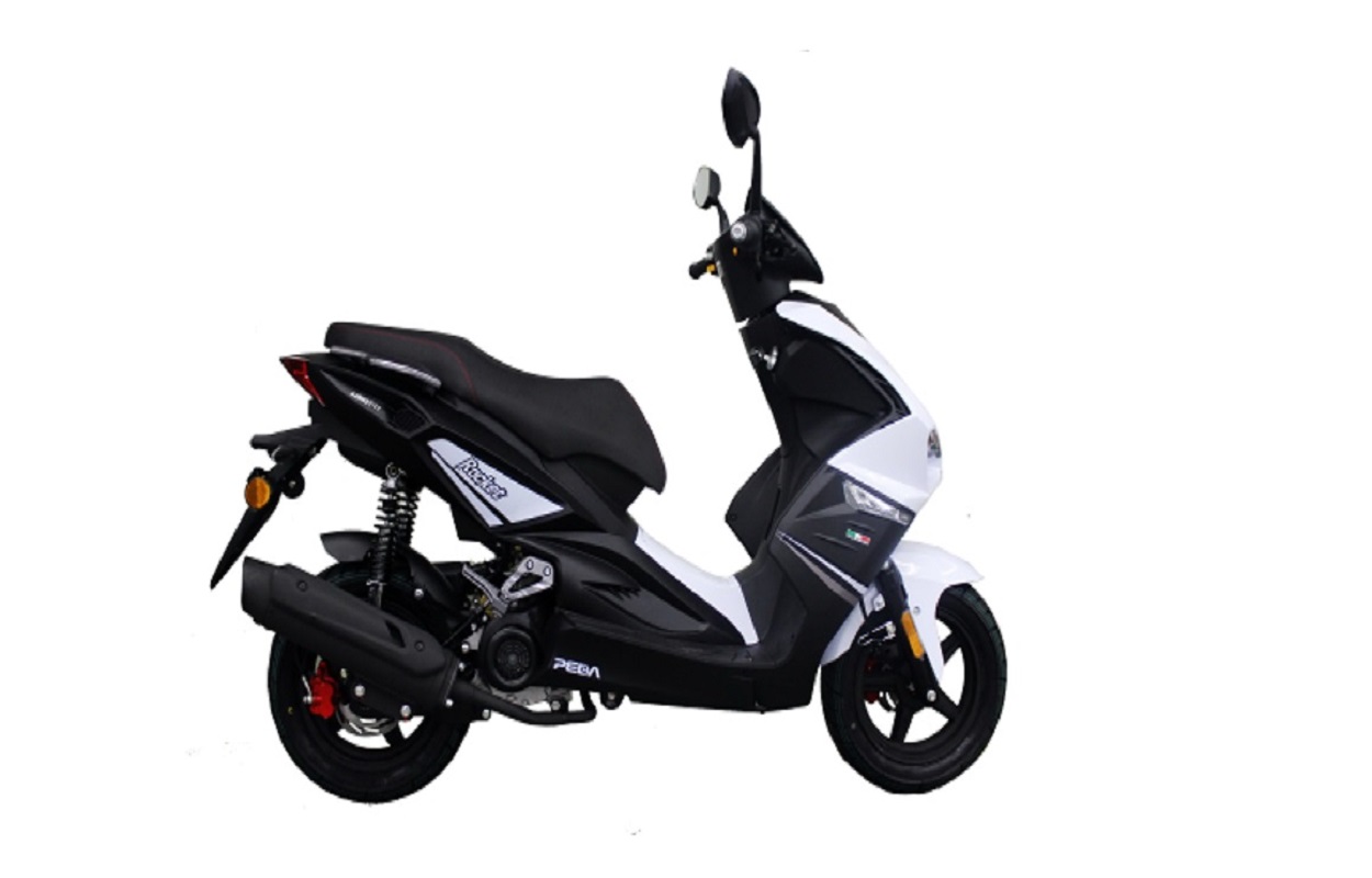 Black and white color scheme of the scooter