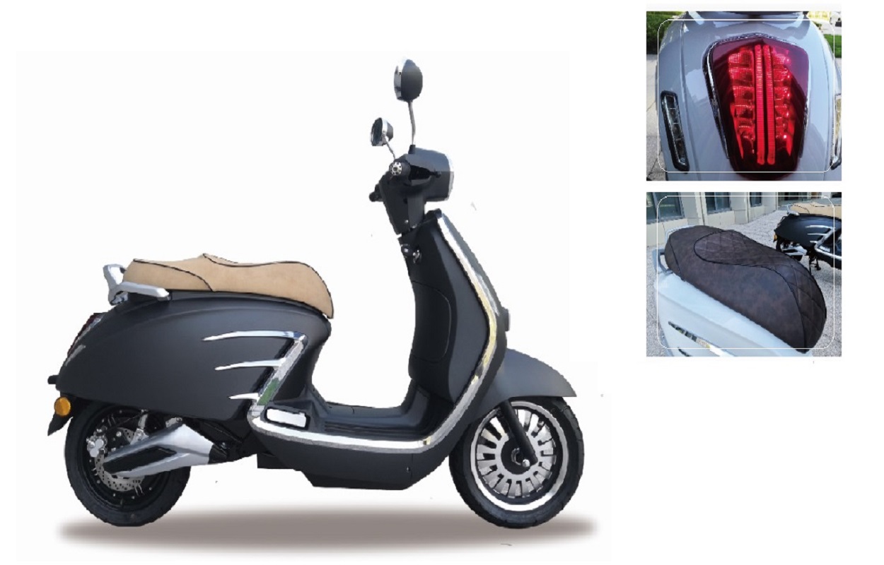 Side profile of the Verona scooter showing retro design and chrome accents