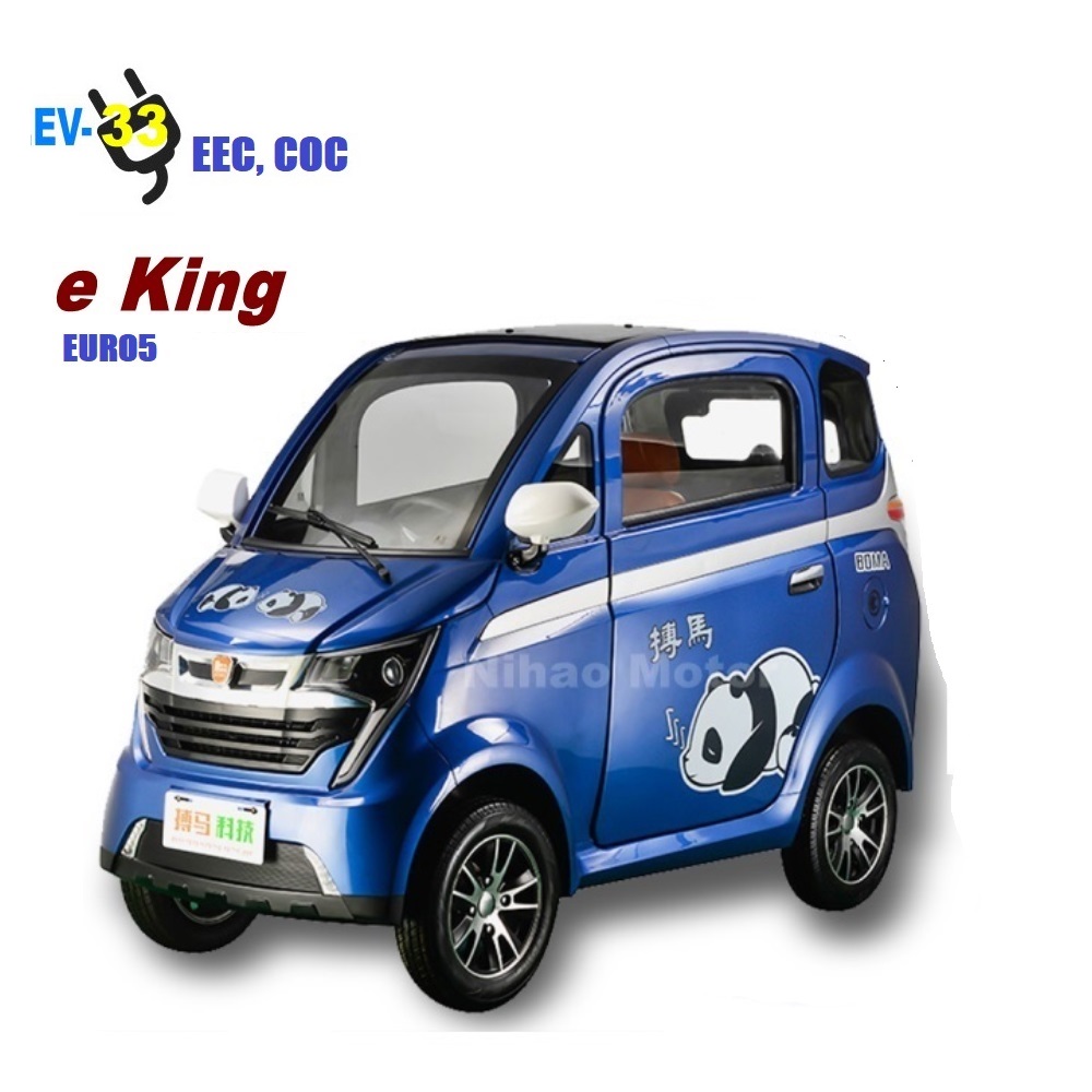 Side profile of the electric cabin scooter showing the 4-wheel design and enclosed cabin.