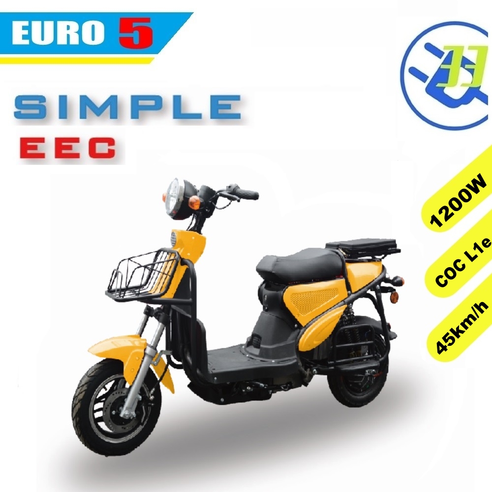 Electric scooter profile view highlighting performance metrics