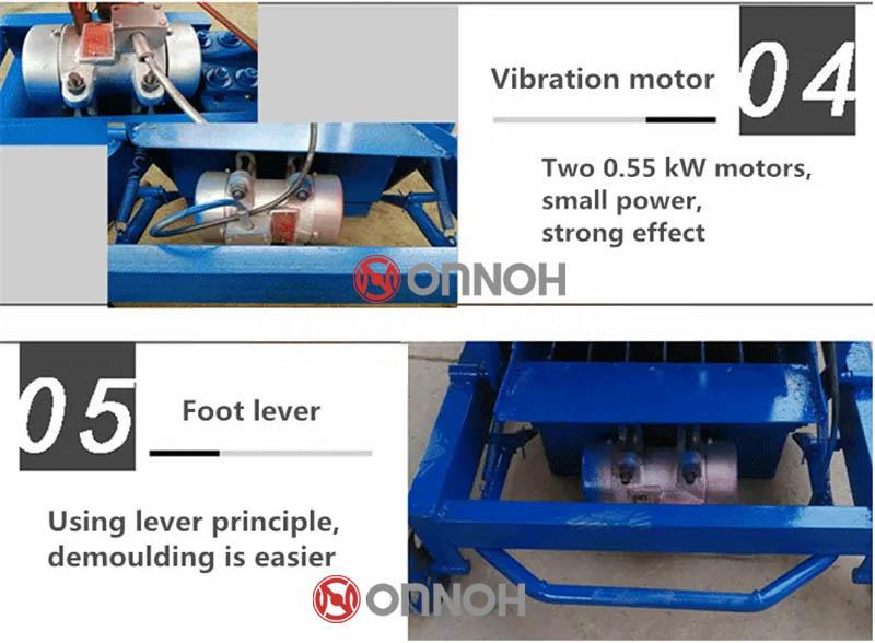 Close up of the vibration motor and foot lever mechanism