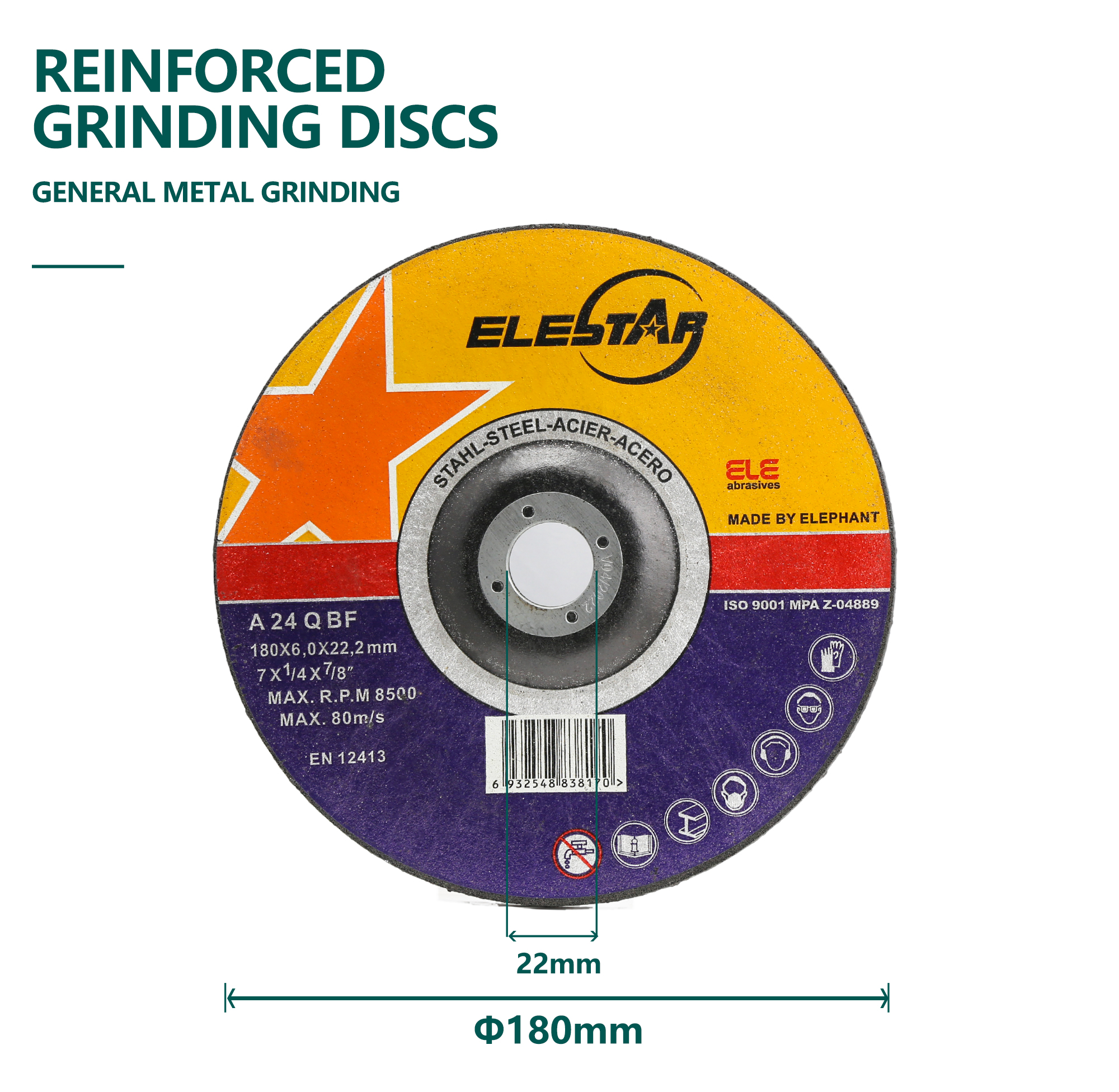 Reinforced grinding disc for general metal grinding