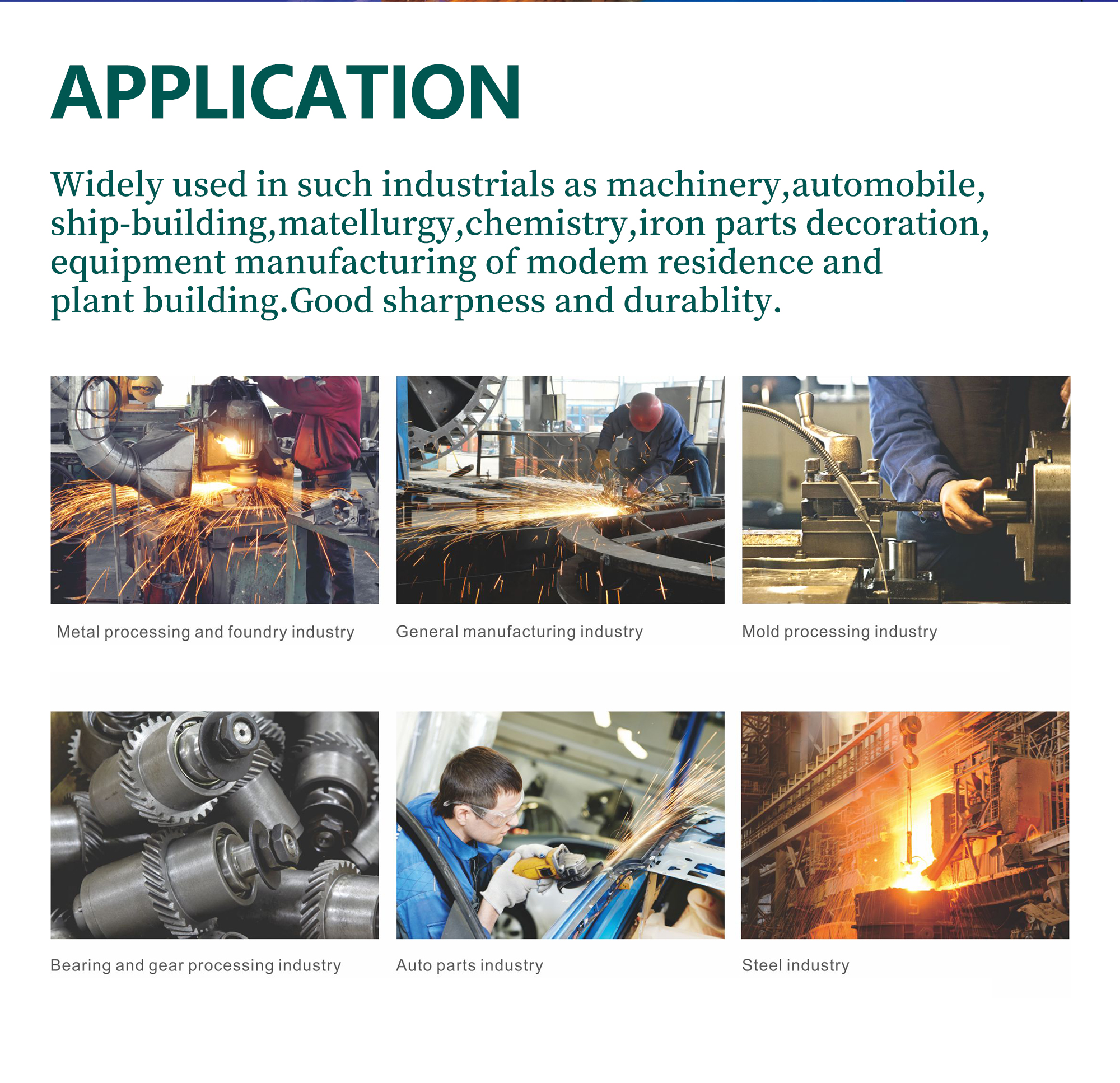 Grinding wheel application list