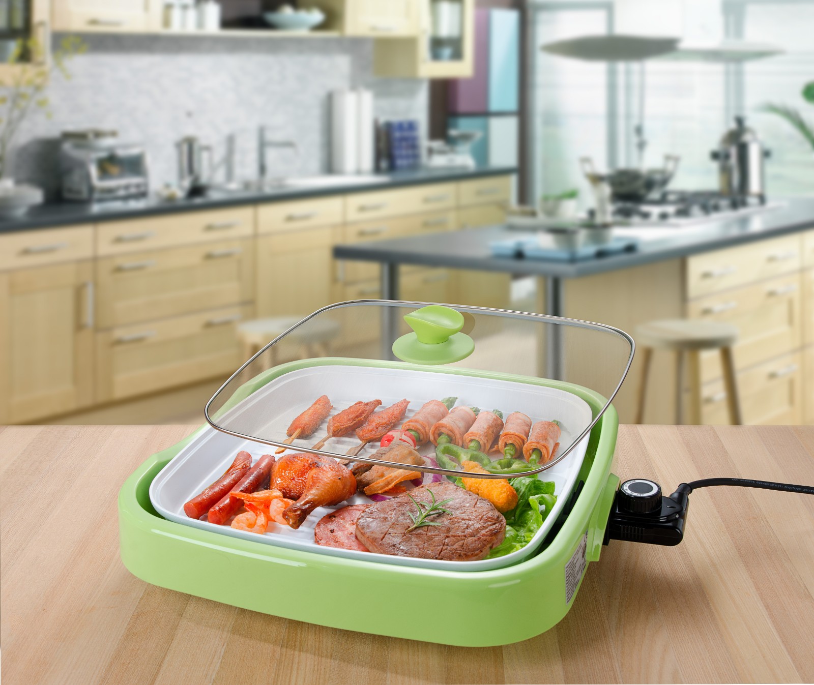 Electric aluminum square fry pan with non-stick surface HP3636B - Image 2