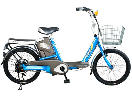 Step-Through Frame Electric Bicycle with Basket and Rack